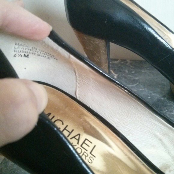 Patent Black & Gold Cork Platform Heels Size 6.5 - Picture 8 of 16